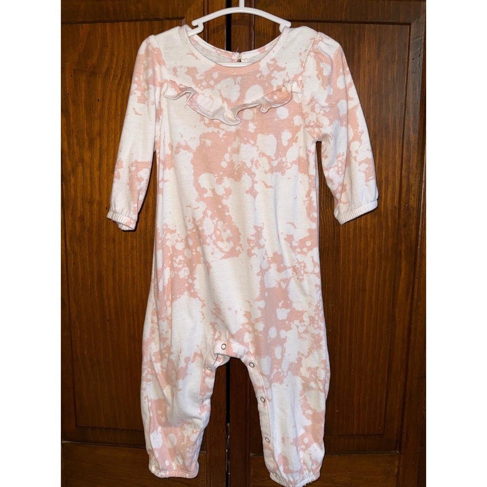 Grayson Mini Toddler Girls Pink White Tie Dye Ruffle Long Sleeve Romper 18M